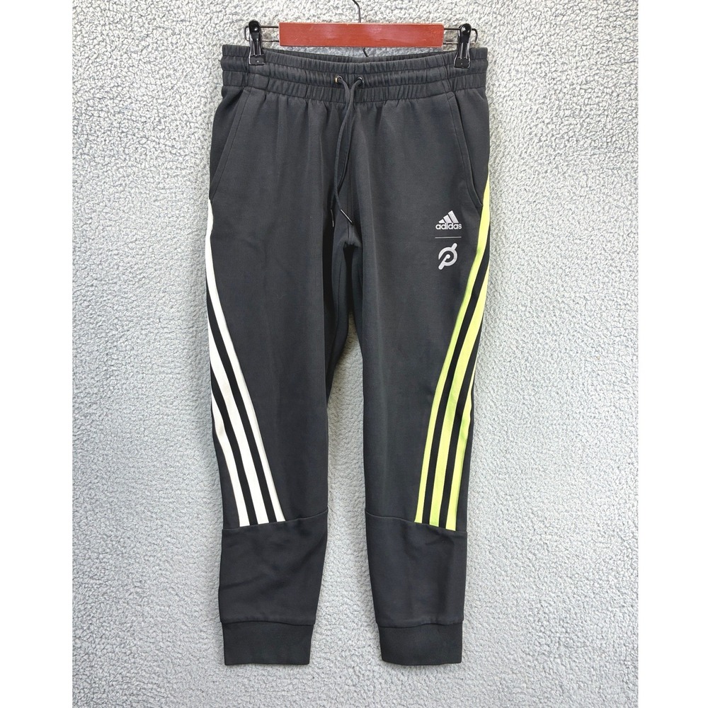 Adidas Peloton Joggers Sweatpants Mens M Black 3-Stripes Neon Athletic Workout